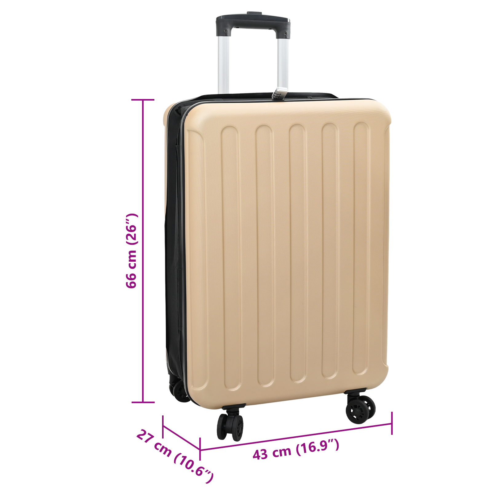 vidaXL Suitcase Folding Champagne 43 x 27 x 66 cm ABS Plastic