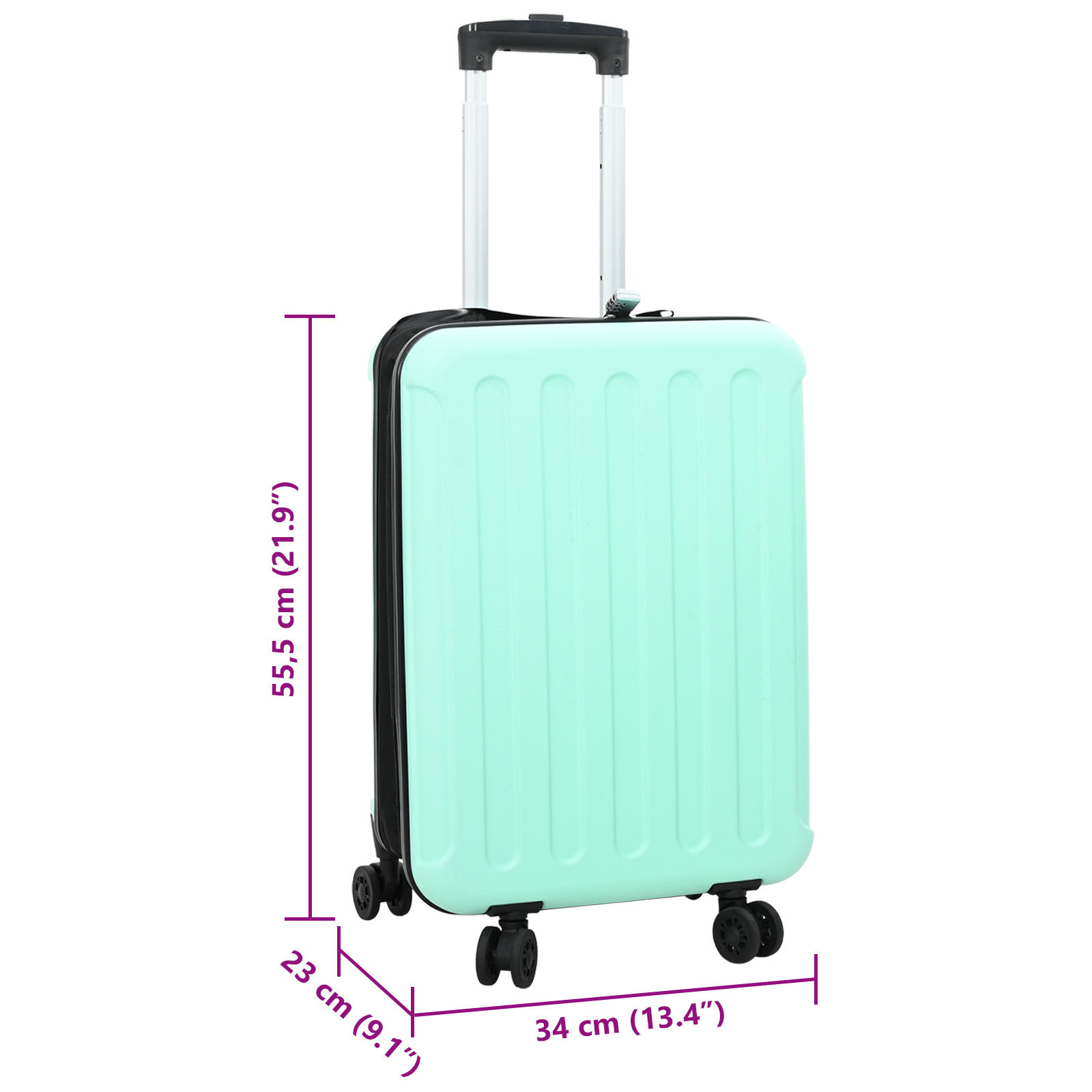 vidaXL Suitcase Folding Mint Green - Durable 34 x 23 x 55.5 cm ABS Plastic Travel Luggage