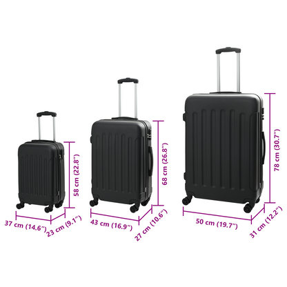 vidaXL Suitcase with Lock 3 pcs Black 50 x 31 x 78 cm ABS Plastic