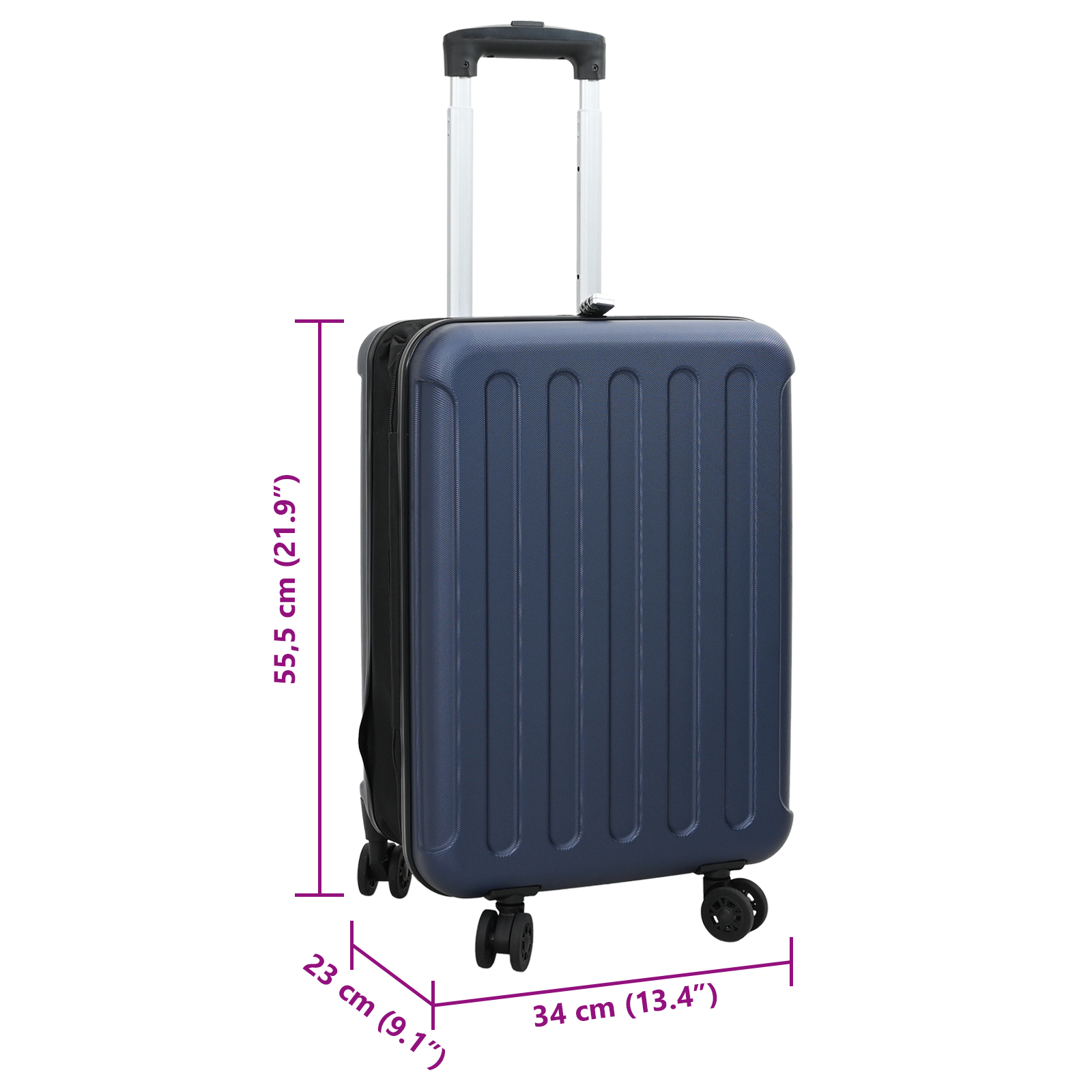 vidaXL Dark Blue Suitcase Folding 34 x 23 x 55.5 cm | ABS Plastic Travel Luggage