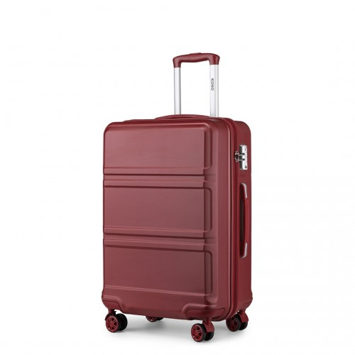 Kono ABS 24 Inch Sculpted Horizontal Design Suitcase - Burgundy