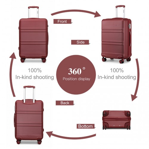 Kono ABS 24 Inch Sculpted Horizontal Design Suitcase - Burgundy