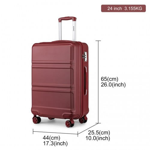 Kono ABS 24 Inch Sculpted Horizontal Design Suitcase - Burgundy