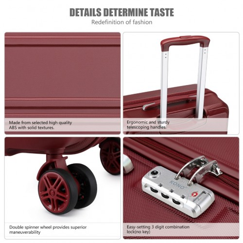 Kono ABS 24 Inch Sculpted Horizontal Design Suitcase - Burgundy