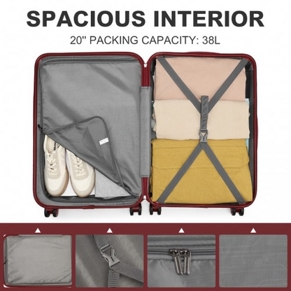 Kono ABS 24 Inch Sculpted Horizontal Design Suitcase - Burgundy