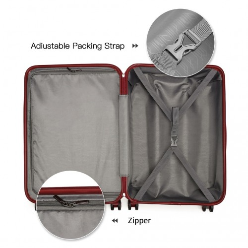 Kono ABS 24 Inch Sculpted Horizontal Design Suitcase - Burgundy