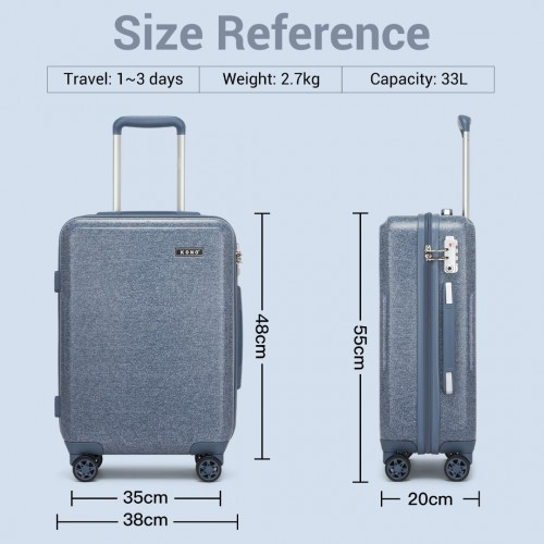 Kono 20 Inch Cabin Size Minimalist Hard Shell ABS+PC Carry-On Suitcase with TSA Lock & 360° Spinner Wheels - Denim Blue
