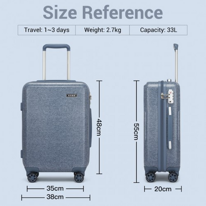 Kono 20 Inch Cabin Size Minimalist Hard Shell ABS+PC Carry-On Suitcase with TSA Lock & 360° Spinner Wheels - Denim Blue