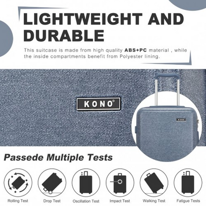 Kono 20 Inch Cabin Size Minimalist Hard Shell ABS+PC Carry-On Suitcase with TSA Lock & 360° Spinner Wheels - Denim Blue