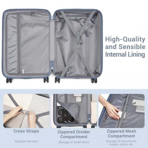 Kono 20 Inch Cabin Size Minimalist Hard Shell ABS+PC Carry-On Suitcase with TSA Lock & 360° Spinner Wheels - Denim Blue