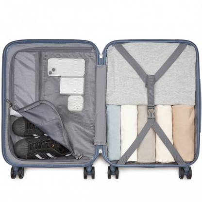 Kono 20 Inch Cabin Size Minimalist Hard Shell ABS+PC Carry-On Suitcase with TSA Lock & 360° Spinner Wheels - Denim Blue