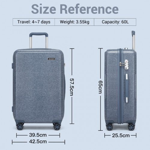Kono 24 Inch Minimalist Denim Blue Hard Shell Check-In Suitcase with TSA Lock & 360° Spinner Wheels