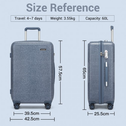 Kono 24 Inch Minimalist Denim Blue Hard Shell Check-In Suitcase with TSA Lock & 360° Spinner Wheels