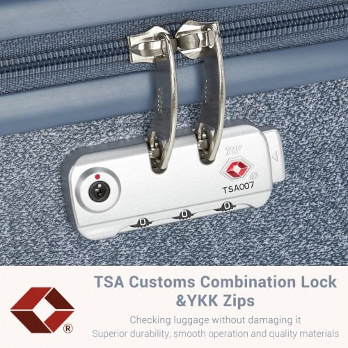 Kono 24 Inch Minimalist Denim Blue Hard Shell Check-In Suitcase with TSA Lock & 360° Spinner Wheels