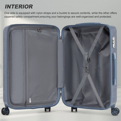 Kono 24 Inch Minimalist Denim Blue Hard Shell Check-In Suitcase with TSA Lock & 360° Spinner Wheels