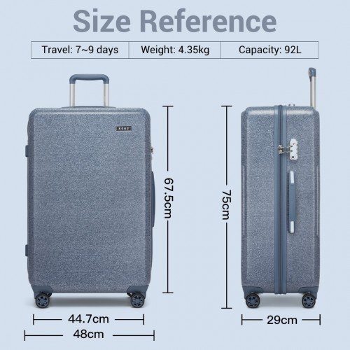 Kono 28 Inch Minimalist Hard Shell Check-In Suitcase with TSA Lock & 360° Spinner Wheels - Denim Blue