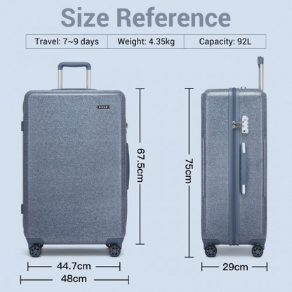Kono 28 Inch Minimalist Hard Shell Check-In Suitcase with TSA Lock & 360° Spinner Wheels - Denim Blue