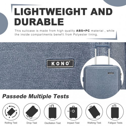 Kono 28 Inch Minimalist Hard Shell Check-In Suitcase with TSA Lock & 360° Spinner Wheels - Denim Blue