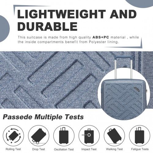 Supercase 24 Inch Geometric Pattern Hard Shell Check-In Suitcase with TSA Lock - Denim Blue