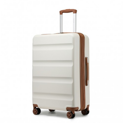 KSK2482 - Kono 28 Inch Expandable Horizontal Engraved Hard Shell ABS+PC Check-In Suitcase with TSA Lock - Cream