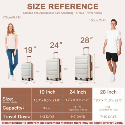 KSK2482 - Kono 28 Inch Expandable Horizontal Engraved Hard Shell ABS+PC Check-In Suitcase with TSA Lock - Cream