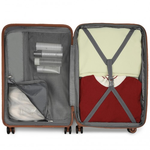 KSK2482 - Kono 28 Inch Expandable Horizontal Engraved Hard Shell ABS+PC Check-In Suitcase with TSA Lock - Cream