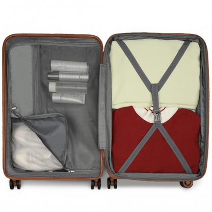 KSK2482 - Kono 28 Inch Expandable Horizontal Engraved Hard Shell ABS+PC Check-In Suitcase with TSA Lock - Cream