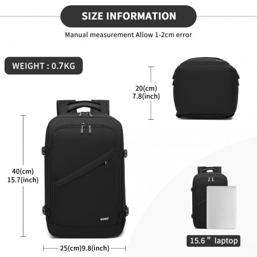Kono Multi-purpose Business Carry-On Backpack - Fits 15.6" Laptop, Ideal for Work, Travel & Daily Commute - Black