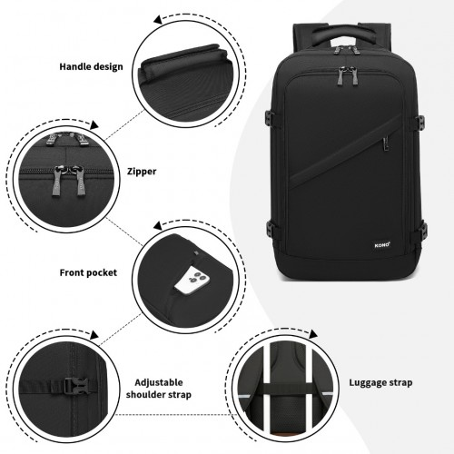 Kono Multi-purpose Business Carry-On Backpack - Fits 15.6" Laptop, Ideal for Work, Travel & Daily Commute - Black