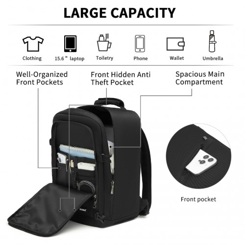 Kono Multi-purpose Business Carry-On Backpack - Fits 15.6" Laptop, Ideal for Work, Travel & Daily Commute - Black