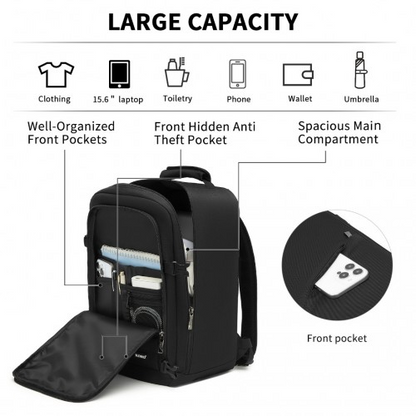 Kono Multi-purpose Business Carry-On Backpack - Fits 15.6" Laptop, Ideal for Work, Travel & Daily Commute - Black