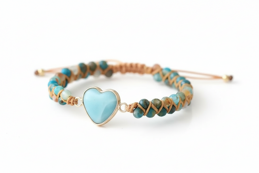 Amazonite Heart Charm Macrame Bracelet