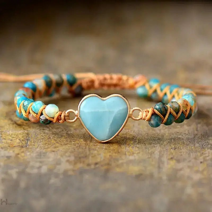 Amazonite Heart Charm Macrame Bracelet
