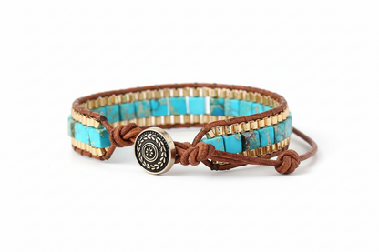 Vintage Gold Chain Turquoise Woven Bracelet