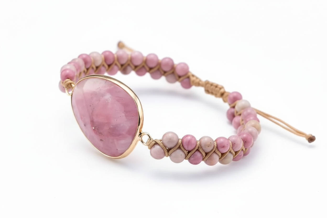 Rhodonite Hand Woven Bracelet