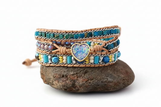 Blue Heart Opal Leather Bracelet