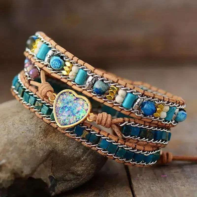 Blue Heart Opal Leather Bracelet