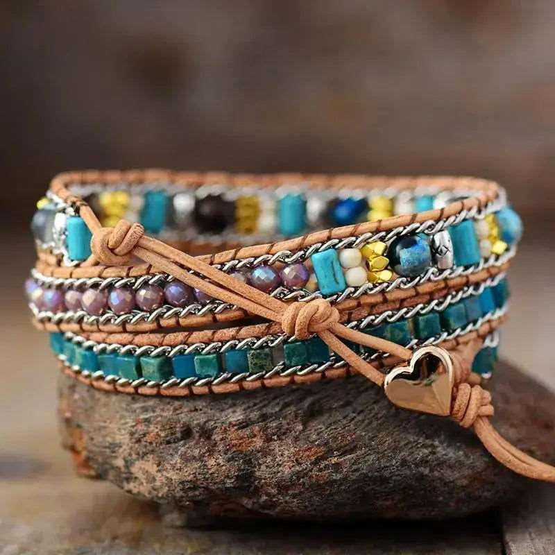 Blue Heart Opal Leather Bracelet