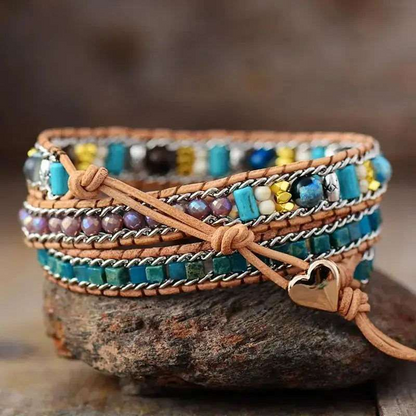 Blue Heart Opal Leather Bracelet
