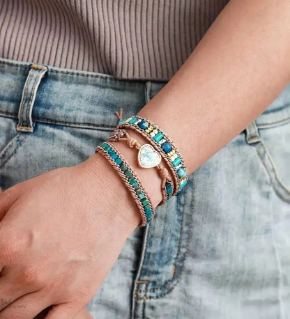 Blue Heart Opal Leather Bracelet