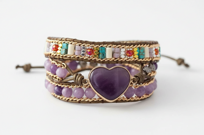 Amethyst Heart Wrap Bracelet