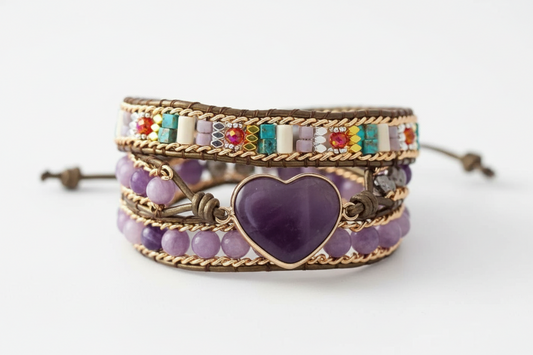 Amethyst Heart Wrap Bracelet