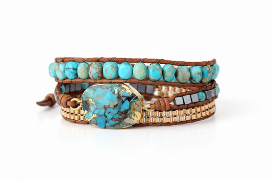 Vintage Gold Line Turquoise Statement Bracelet