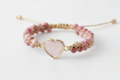 Rose Quartz Heart Charm Bracelet