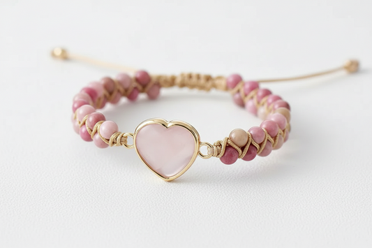 Rose Quartz Heart Charm Bracelet