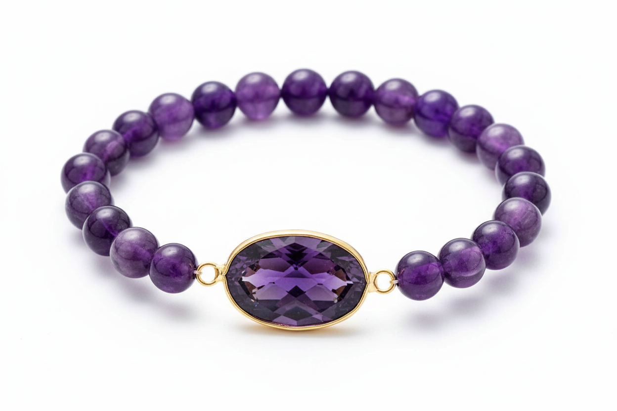Amethyst Beaded Elastic Bracelet