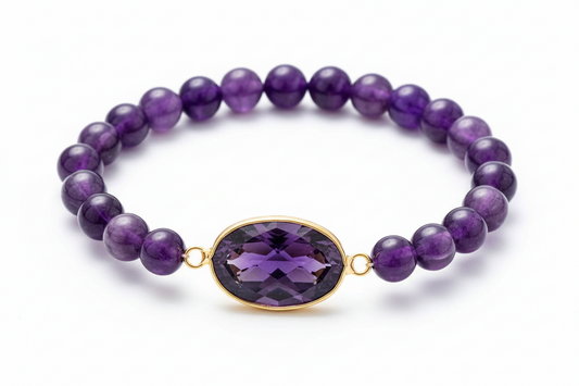Amethyst Beaded Elastic Bracelet