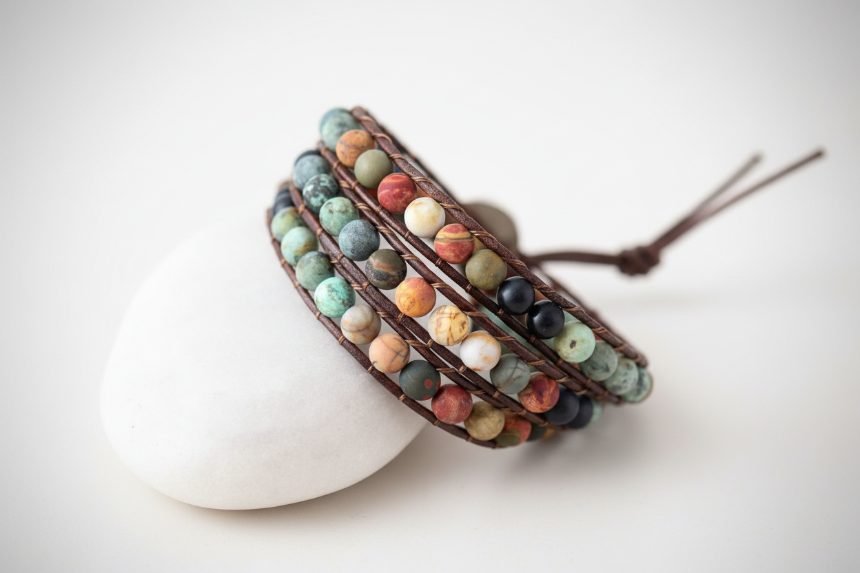 Affection Bracelet - Natural Semi Precious Stone Leather Bracelet