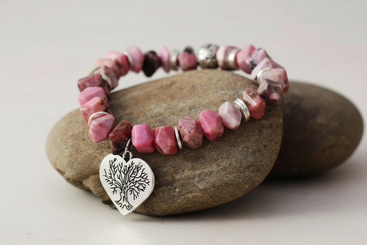 Tree of Life Rhodonite Stretch Bracelet