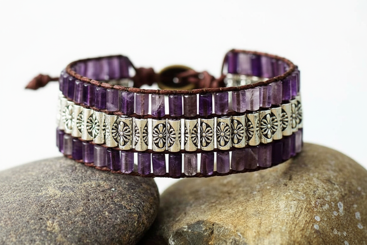 Amethyst Antique Statement Wristband Bracelet